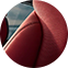 Closeup of Red Leather with Ultrasuede™ / Gros plan sur le cuir rouge avec UltrasuèdeMD